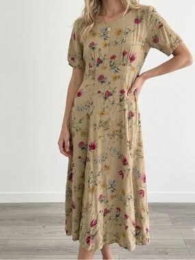 Express Vintage 90s Tan Floral Midi Dress 4